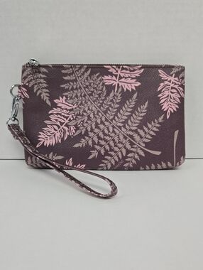 Happy Wahine Vegan Leather w/Pink & Beige Fern Print Wristlet NWOT 8.5"x5.5"